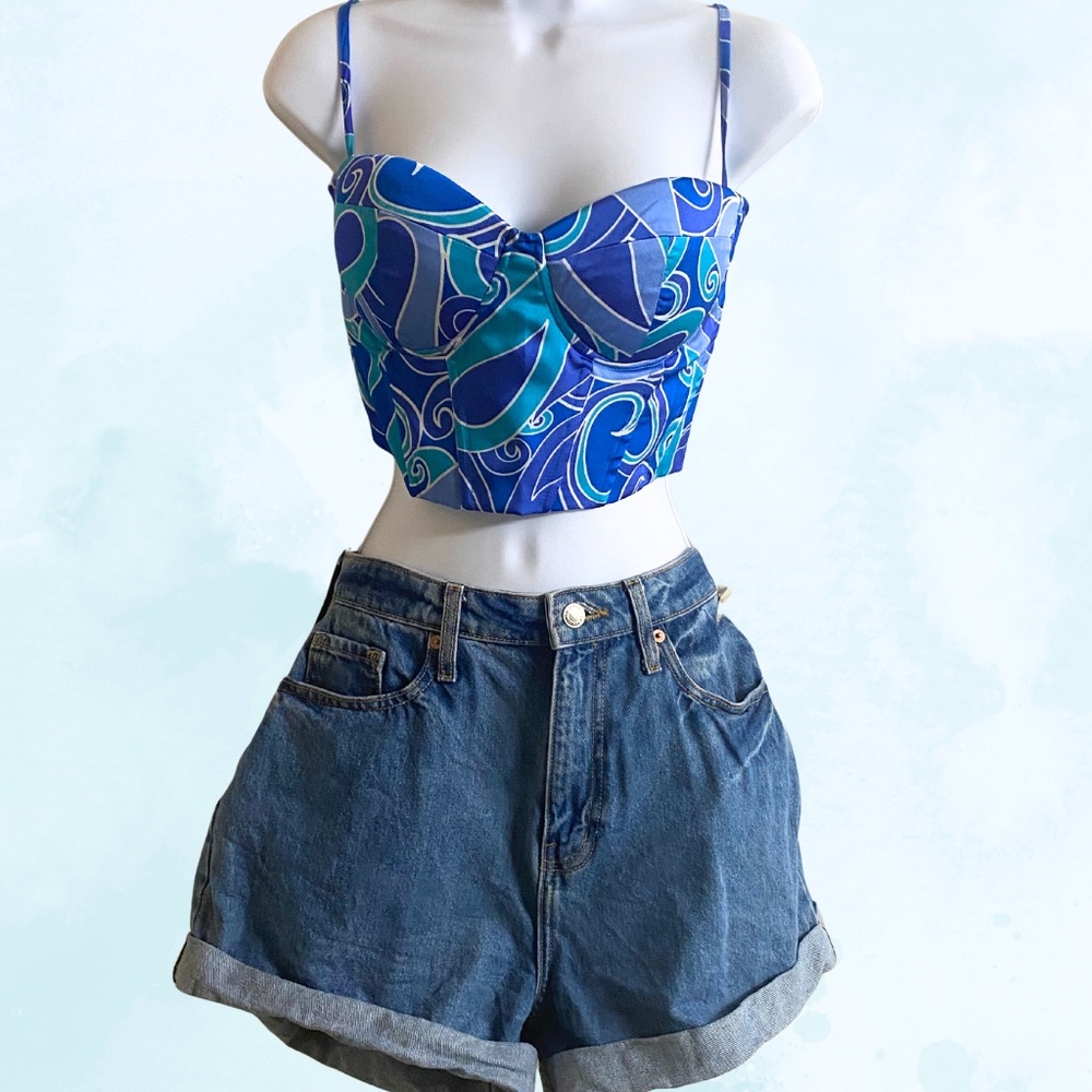 Blue Oceanic Patterned Corset Top